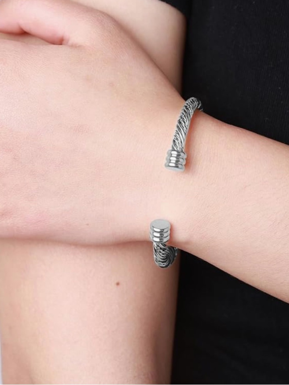 Sterling-Tone Twisted Cable Open Cuff Bracelet - Silver